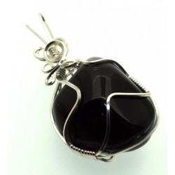 Apache Tear Gemstone Silver Plated Wire Wrapped Pendant 01